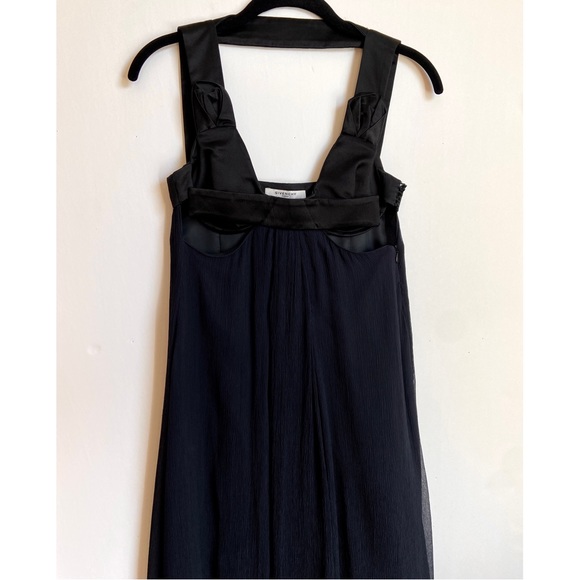 GIVENCHY NAVY CRINKLE CHIFFON BLACK SILK EMPIRE WAIST GOWN XS - Picture 3 of 9